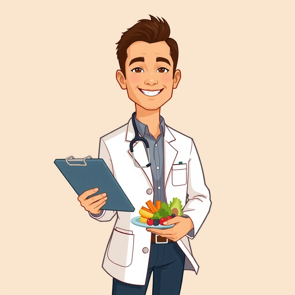 Ilustración de un dietista profesional con expresión amigable
